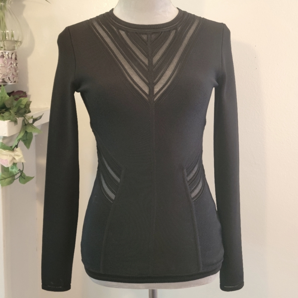 Marciano Elegant Black Long Sleeve Top with see through side and front cutout
